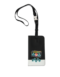 Prada Record Player Print Phone Pouch, Leather, Black, MII, B, 3*